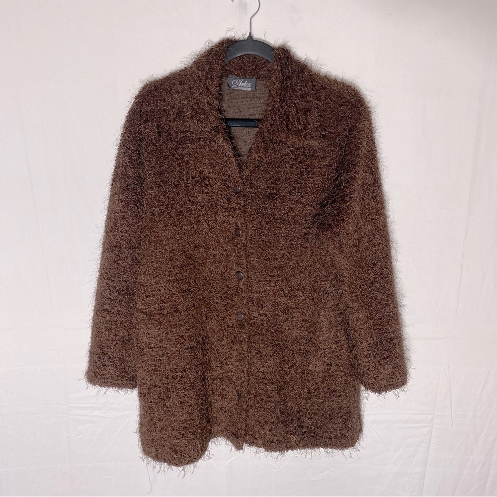 Vintage Artex Brown Fuzzy Oversized Button Up Cardigan Shacket S